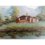 Средна картина масло на фазер Испания, отлична двойна рамка - 3626